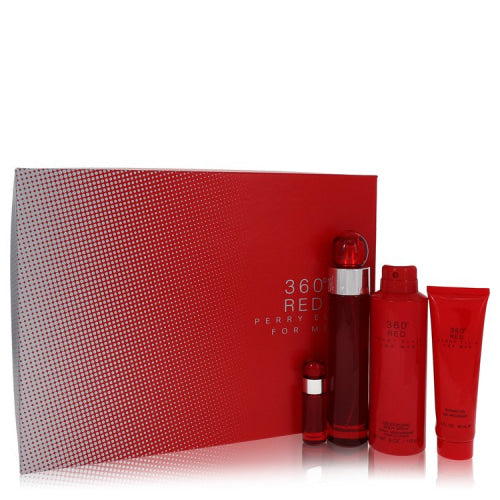Perry Ellis 360 Red by Perry EllisGift Set -- 3.4 oz Eau De Toilette Spray + .25 oz Mini EDT Spray + 6 oz Body Spray + 3 oz Shower GelMen(cologne, perfume, fragrance)