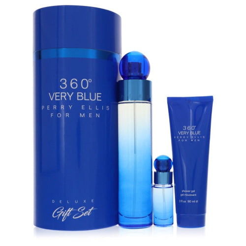 Perry Ellis 360 Very Blue by Perry EllisGift Set -- 3.4 oz Eau De Toilette Spray + .25 oz Mini EDT Spray + 3 oz Shower GelMen(cologne, perfume, fragrance)