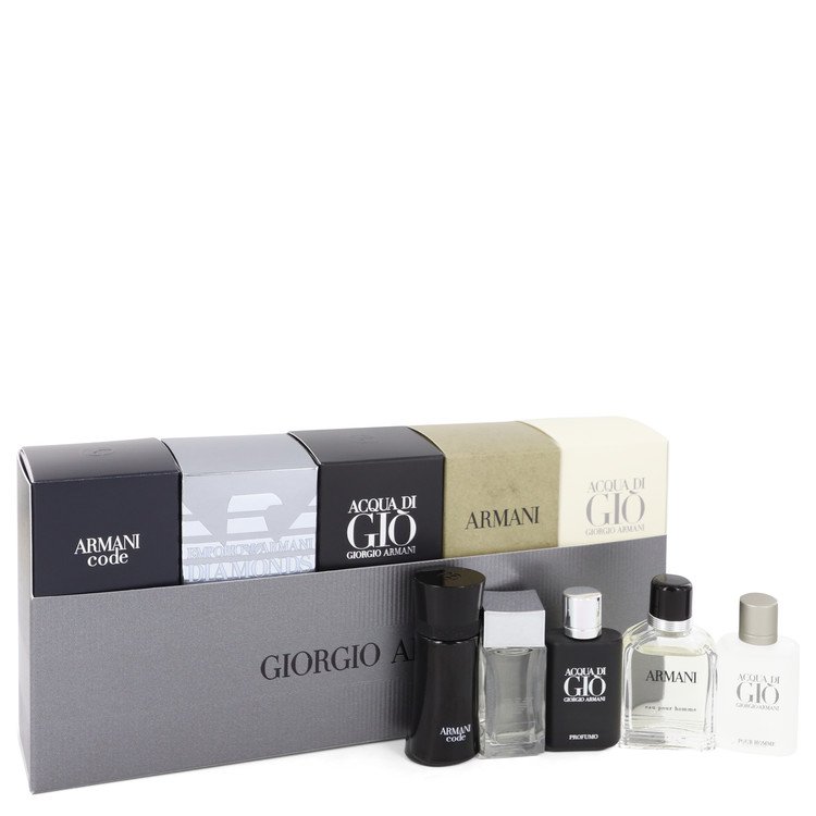 Acqua Di Gio Gift Set By Giorgio Armani Travel Set Includes Armani Code, Emporio Armani Diamonds, Acqua Di Gio, Armani and Acqua Di Gio Profumo