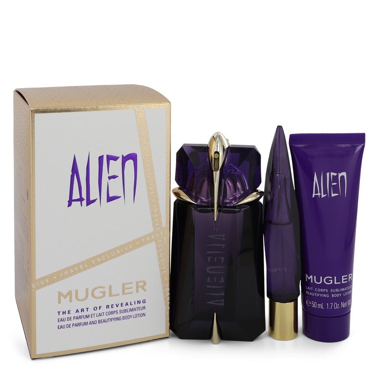 Alien Gift Set By Thierry Mugler 2 oz Eau De Parfum Spray Refillable + 1.7 oz Body Lotion + 0.3 oz Mini EDP Refillable Spray