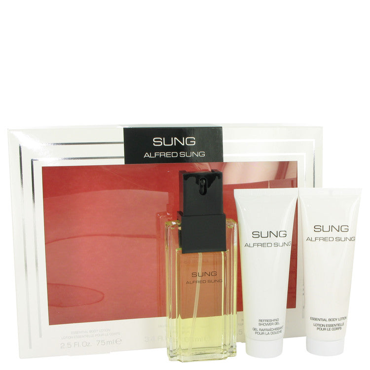 Alfred Sung Gift Set By Alfred Sung 3.4 oz Eau De Toilette Spray + 2.5 oz Body Lotion + 2.5 oz Shower Gel