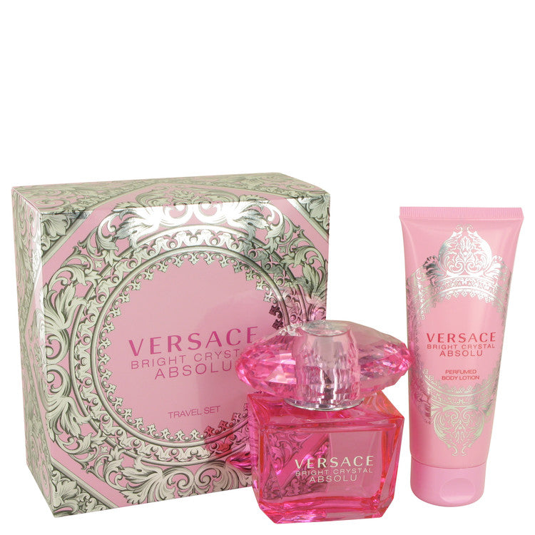 Bright Crystal Absolu Gift Set By Versace 3 oz Eau De Parfum Spray + 3.4 oz Body Lotion