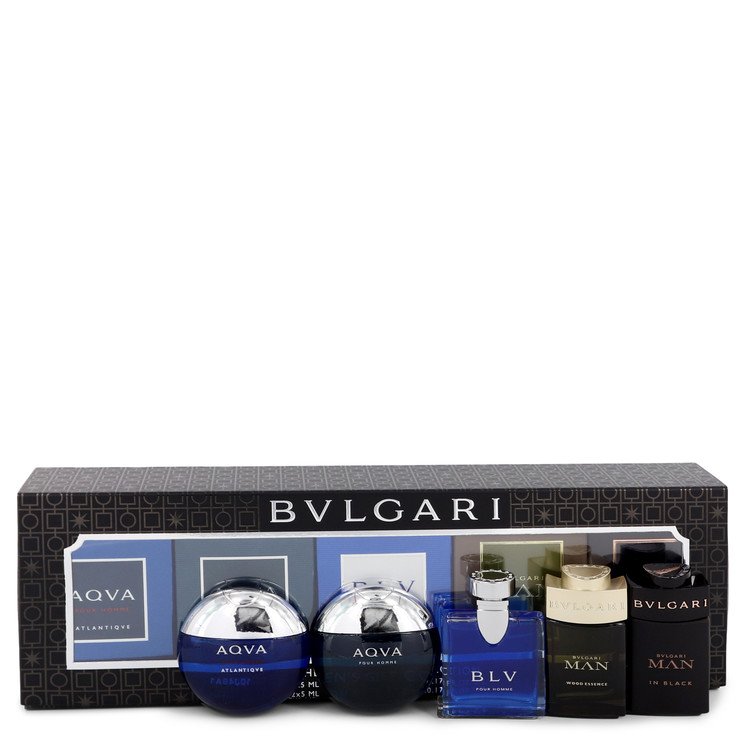 Bvlgari Man In Black Gift Set By Bvlgari Travel Size Gift Set Includes Bvlgari Aqua Atlantique, Aqua Pour Homme, BLV, Man Wood Essence, Man in Black all in .17 oz sizes