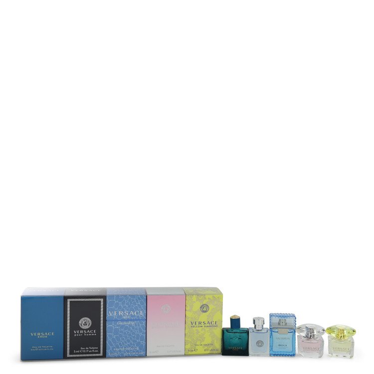 Bright Crystal Gift Set By Versace The Best of Versace Men's and Women's Miniatures Collection Includes Versace Eros, Versace Pour Homme, Versace Man Eau Fraiche, Bright Crystal, and Versace Yellow Diamond