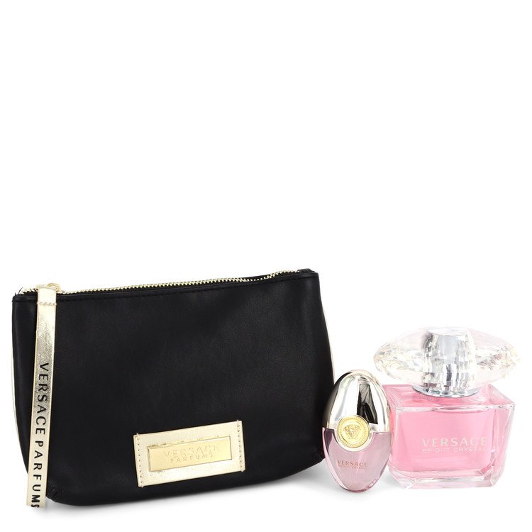 Bright Crystal Gift Set By Versace 3 oz Eau De Toilette Spray + 0.3 oz Mini EDT Spray + Black and Gold Pouch