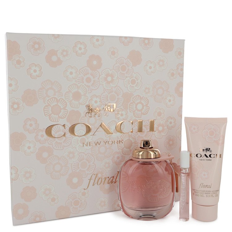 Coach Floral Gift Set By Coach 3 oz Eau De Parfum Spray + .25 oz Mini EDP Spray + 3.3 oz Body Lotion