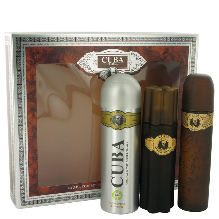 Cuba Gold Gift Set By Fragluxe 3.3 oz Eau De Toilette Spray + 3.3 oz After Shave Spray + 6.7 oz Body Deodorant Spray