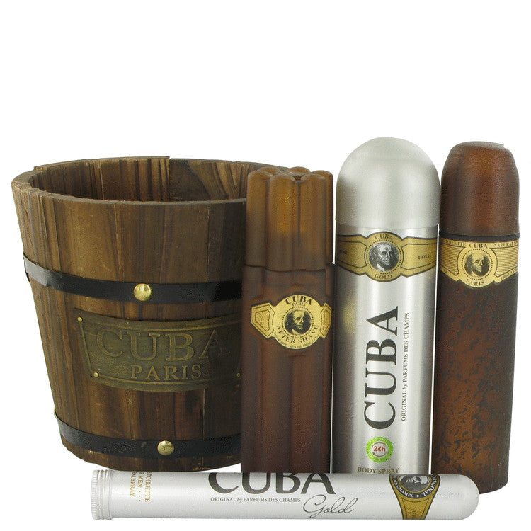 Cuba Gold Gift Set By Fragluxe 3.4 oz Eau De Toilette Spray + 1.17 oz Eau De Toilette Spray + 6.7 oz Body Spray + 3.3 oz After Shave