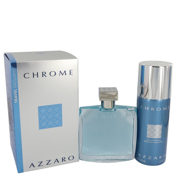 Chrome Gift Set By Azzaro 3.4 oz Eau De Toilette Spray + 5 oz Deodorant Spray