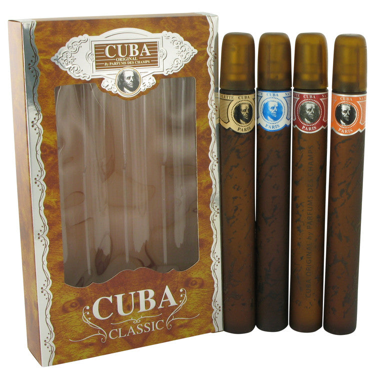 Cuba Gold Gift Set By Fragluxe Cuba Variety Set includes All Four 1.15 oz Sprays, Cuba Red, Cuba Blue, Cuba Gold and Cuba Orange