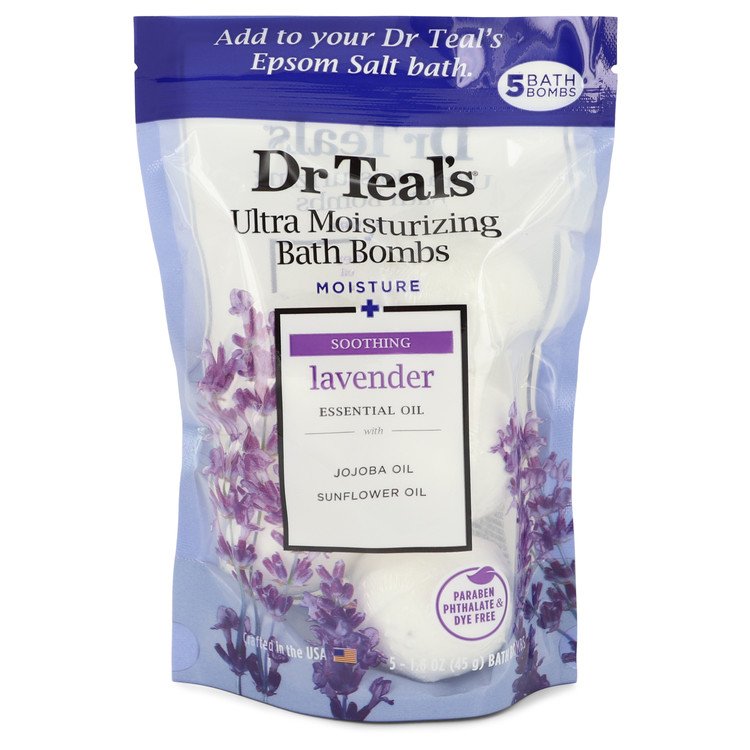 Dr Teal's Ultra Moisturizing Bath Bombs Five (5) 1.6 oz Moisture Soothing Bath Bombs with Lavender, Essential Oils, Jojoba Oil, Sunflower Oil (Unisex) By Dr Teal's 1.6 oz Five