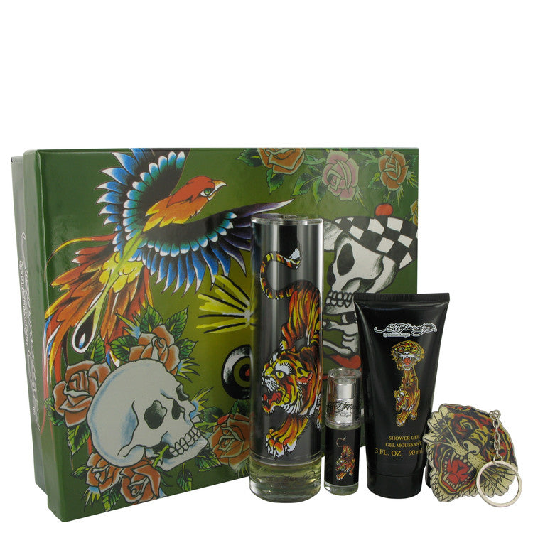 Ed Hardy Gift Set By Christian Audigier 3.4 oz Eau De Toilette Spray + 3 oz Shower Gel + .25 oz Mini EDT + Keychain