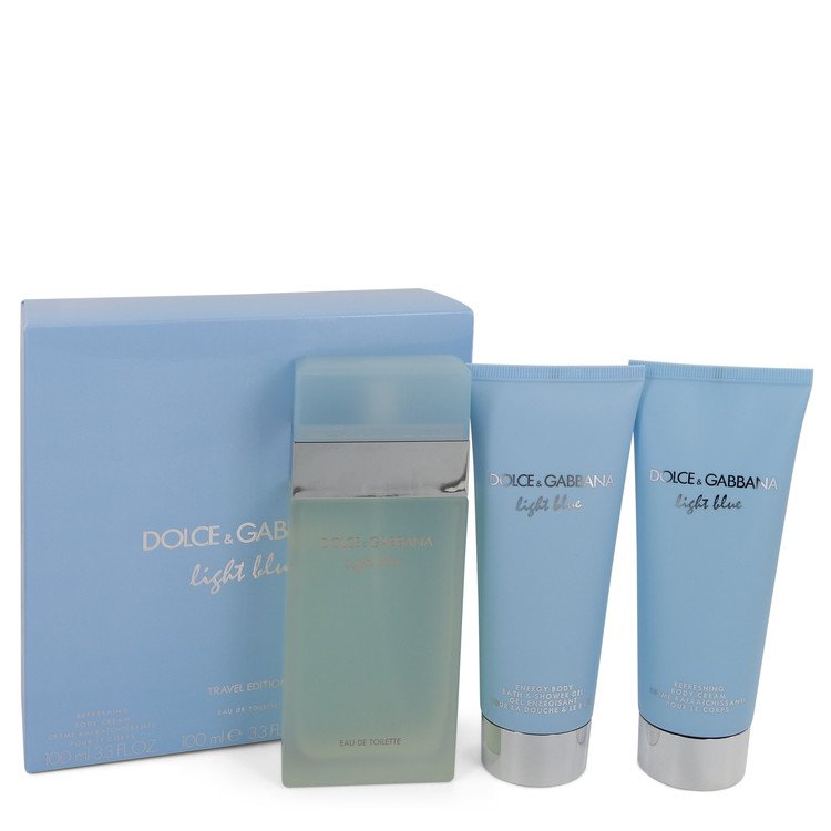 Light Blue Gift Set By Dolce & Gabbana 3.3 oz Eau De Toilette Spray + 3.3 oz Body Cream + 3.3 oz Shower Gel