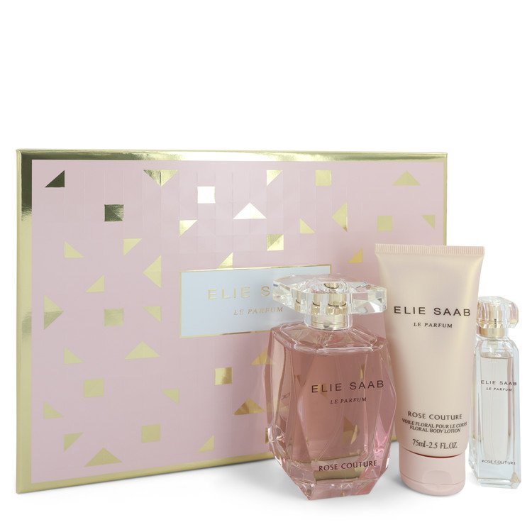 Le Parfum Elie Saab Rose Couture Gift Set By Elie Saab 3 oz Eau De Toilette Spray + 0.33 Mini EDT Spray + 2.5 oz Body Lotion