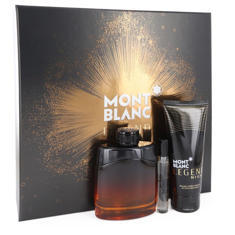 Montblanc Legend Night Gift Set By Mont Blanc 3.3 oz Eau De Parfum Spray +.25 oz Mini EDP Spray + 3.3 oz After Shave Balm