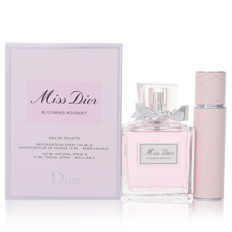 Miss Dior Blooming Bouquet Gift Set By Christian Dior 3.4 oz Eau De Toilette Spray + 0.34 oz Refillable Travel Spray