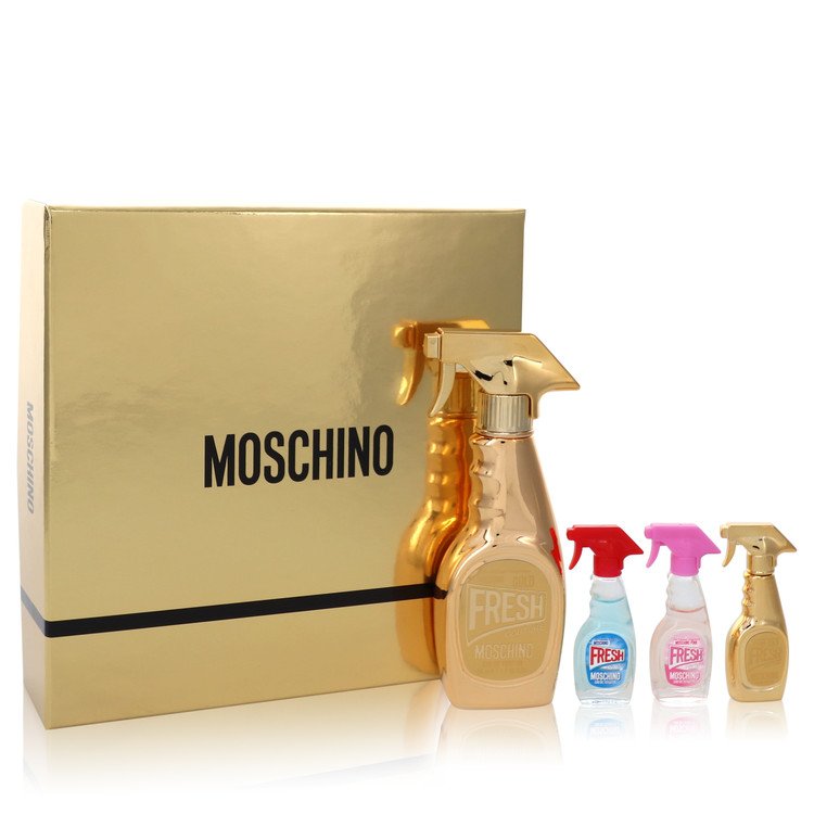 Moschino Fresh Couture Gift Set By Moschino 3.3 oz EDP Spray in Moschino Fresh Gold Couture + 1.7 oz EDP Spray in Moschino Fresh Gold Couture + 1.7 oz EDT Spray in Moschino Fresh + 1.7 oz EDT Spray in Moschino Fresh Pink