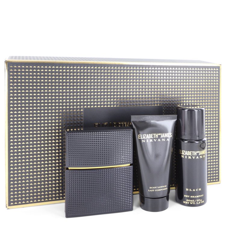 Nirvana Black Gift Set By Elizabeth And James 1 oz Eau De Parfum Spray + 1.7 oz Body Lotion + 1.3 oz Dry Shampoo