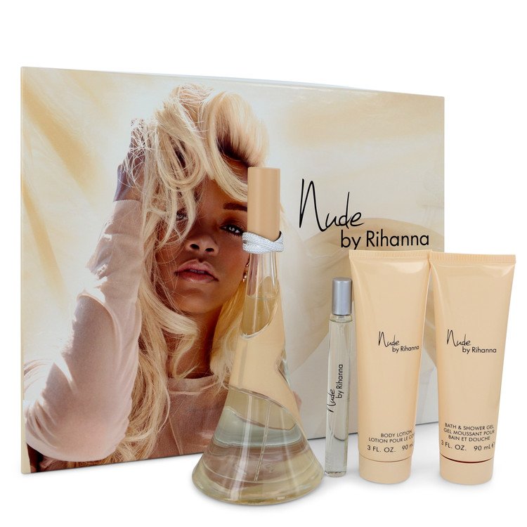 Nude By Rihanna Gift Set By Rihanna 3.4 oz Eau De Parfum Spray + 3 oz Body Lotion + 3 oz Shower Gel + .33 oz Mini EDP Spray