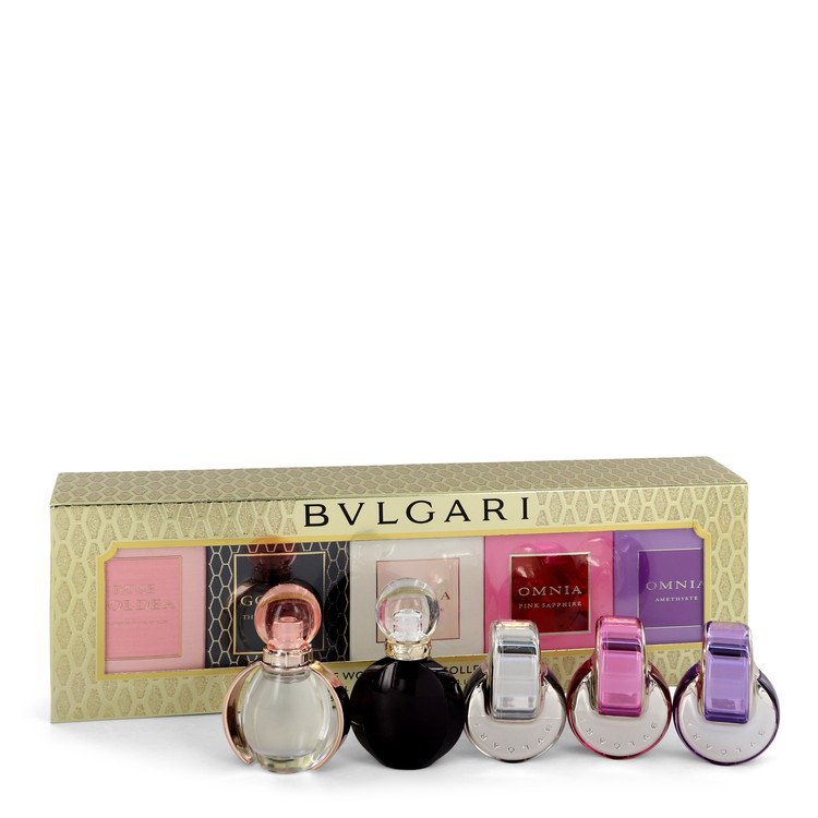 Omnia Amethyste Gift Set By Bvlgari Women's Gift Collection Includes Goldea The Roman Night, Rose Goldea, Omnia Crystalline, Omnia Pink Sapphire and Omnia Amethyste all .17 oz mini's