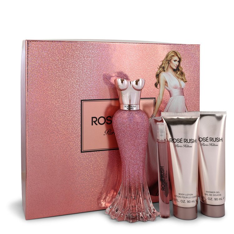 Paris Hilton Rose Rush Gift Set By Paris Hilton 3.4 oz Eau De Parfum Spray + .34 oz Mini EDP Spray + 3 oz Body Lotion + 3 oz Shower Gel