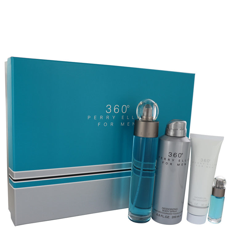 Perry Ellis 360 Gift Set By Perry Ellis 3.4 oz Eau De Toilette Spray + 6.8 oz Body Spray + 3 oz Shower Gel + .25 oz Mini EDT Spray