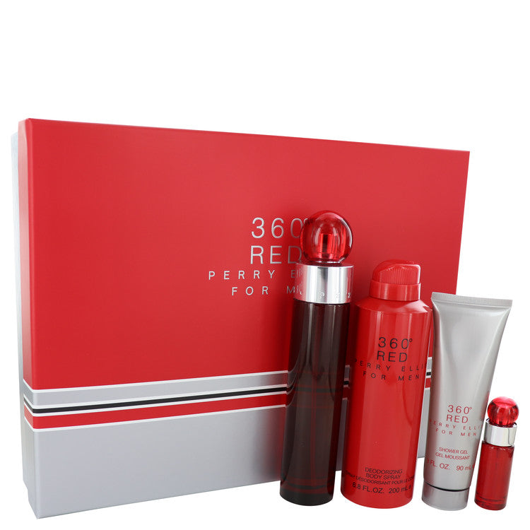 Perry Ellis 360 Red Gift Set By Perry Ellis 3.4 oz Eau De Toilette Spray + .25 oz Mini EDT Spray + 6.8 oz Body Spray + 3 oz Shower Gel