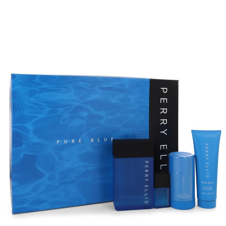 Perry Ellis Pure Blue Gift Set By Perry Ellis 3.4 oz Eau De Toilette Spray + 3 oz Shower Gel + 2.75 oz Deodorant Stick + .25 oz Travel EDT Spray