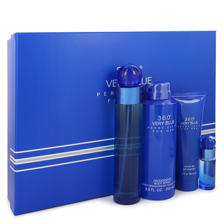 Perry Ellis 360 Very Blue Gift Set By Perry Ellis 3.4 oz Eau De Toilette Spray + .25 oz Mini EDT Spray + 3 oz Shower Gel + 6.8 oz Body Spray