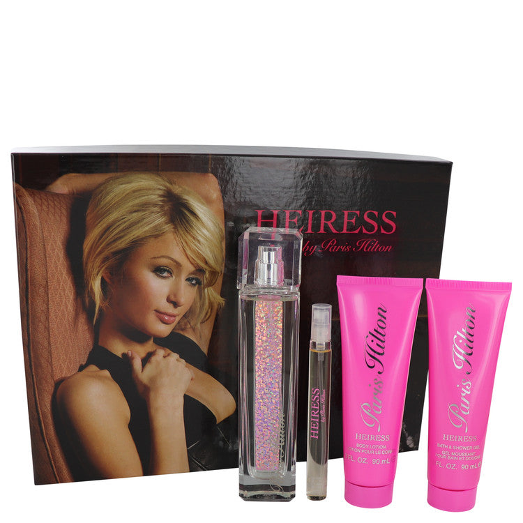 Paris Hilton Heiress Gift Set By Paris Hilton 3.4 oz Eau De Parfum Spay + .34 oz Mini EDP Pen Spray + 3 oz Body Lotion + 3 oz Shower Gel