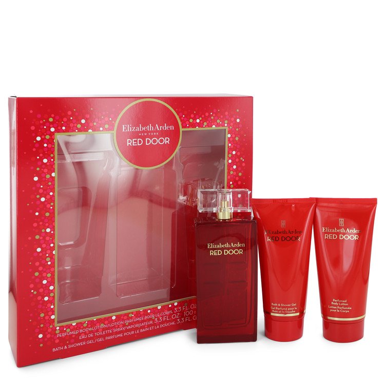 Red Door Gift Set By Elizabeth Arden 3.3 oz Eau De Toilette Spray + 3.3 oz Body Lotion + 3.3 oz Shower Gel