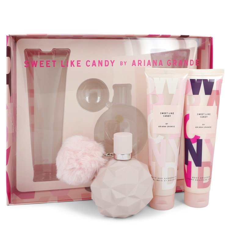 Sweet Like Candy Gift Set By Ariana Grande 3.4 oz Eau De Parfum Spray + 3.4 oz Body Souffle + 3.4 oz Bath & Shower Gel