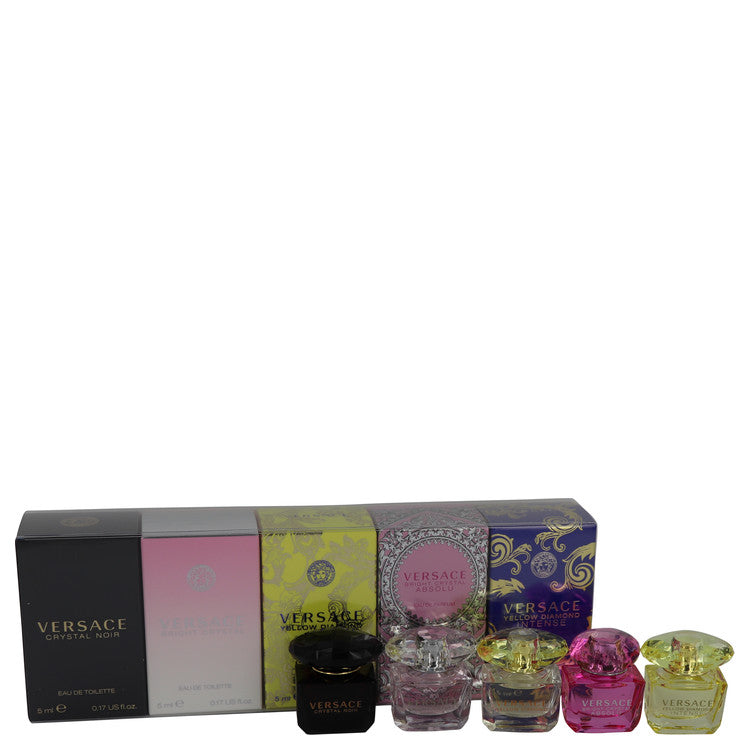 Crystal Noir Gift Set By Versace Miniature Collection Includes Crystal Noir, Bright Crystal, Yellow Diamond, Bright Crystal Absolu and Yellow Diamond Intense