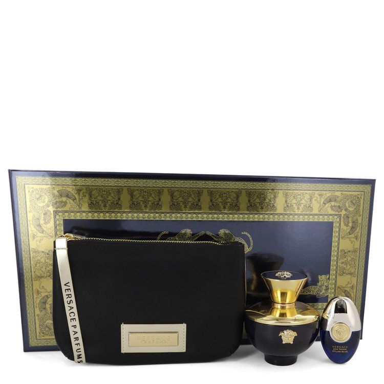 Versace Pour Femme Dylan Blue Gift Set By Versace 3.4 oz Eau De Parfum Spray + 0.3 oz Mini EDP Spray in Versace Black & Gold Pouch