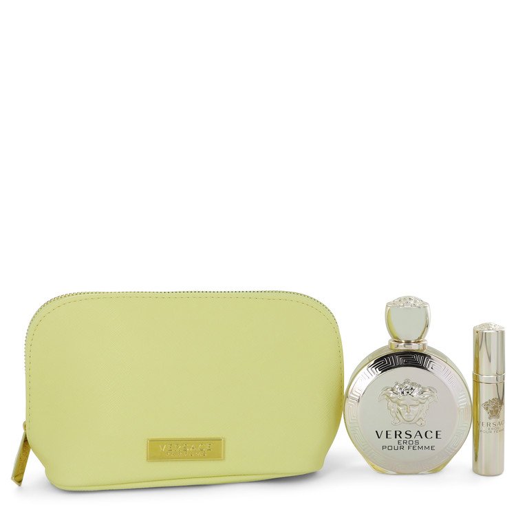 Versace Eros Gift Set By Versace 3.4 oz Eau De Parfum spray + 0.3 oz  Mini EDP Spray  In Versace Yellow Pouch