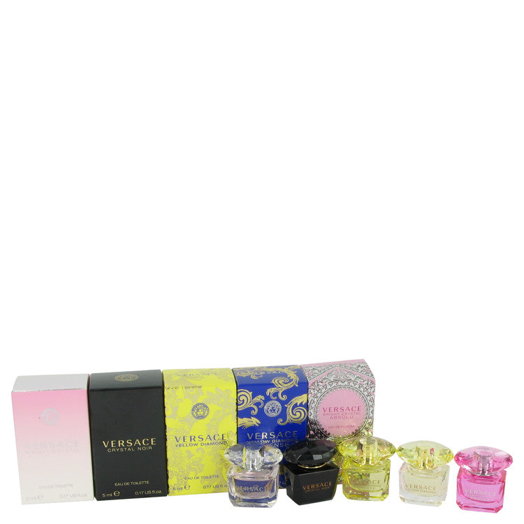 Bright Crystal Gift Set By Versace Miniature Collection Includes .17 oz minis of Crystal Noir, Bright Crystal, Yellow Diamond, Bright Crystal Absolu and Yellow Diamond Intense