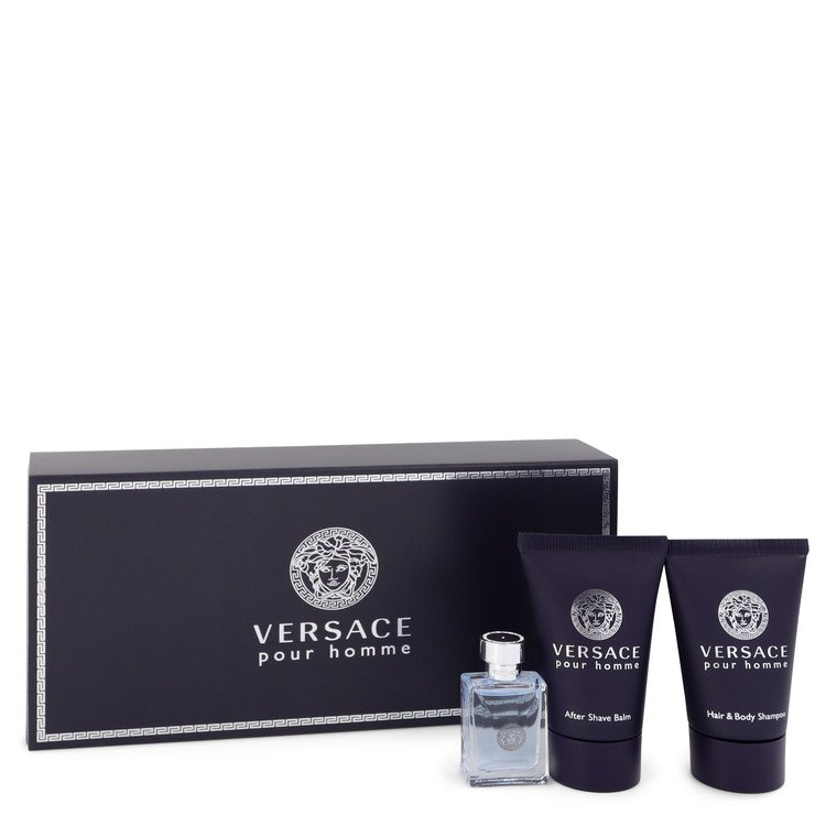 Versace Pour Homme Gift Set By Versace .17 oz Mini EDT + .8 oz After Shave Balm + .8 oz Hair + Body Shampoo